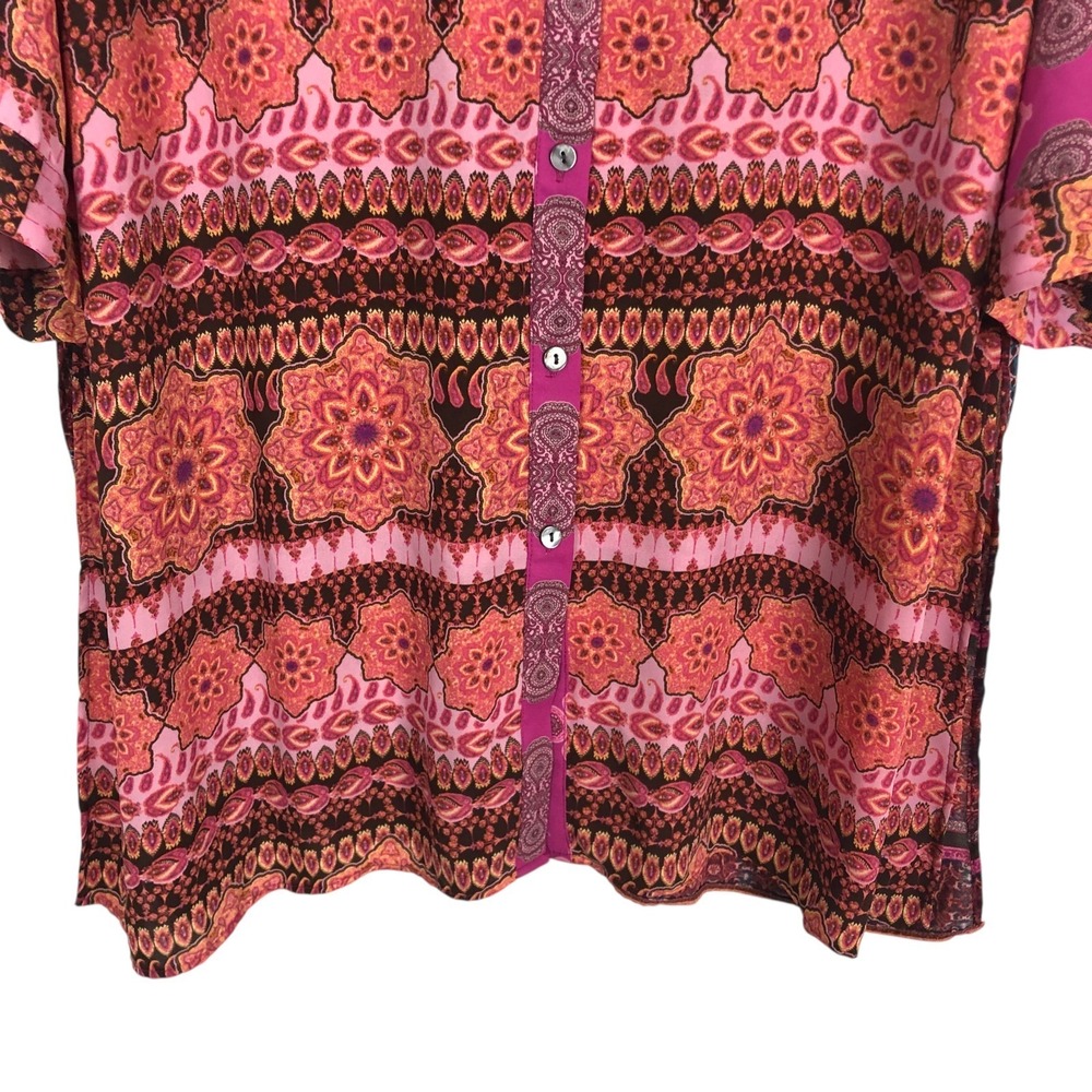 Rose + Olive Tunic Top Size 1X Button Up Floral Paisley‎ Print Shirt Boho Artsy - Picture 3 of 8